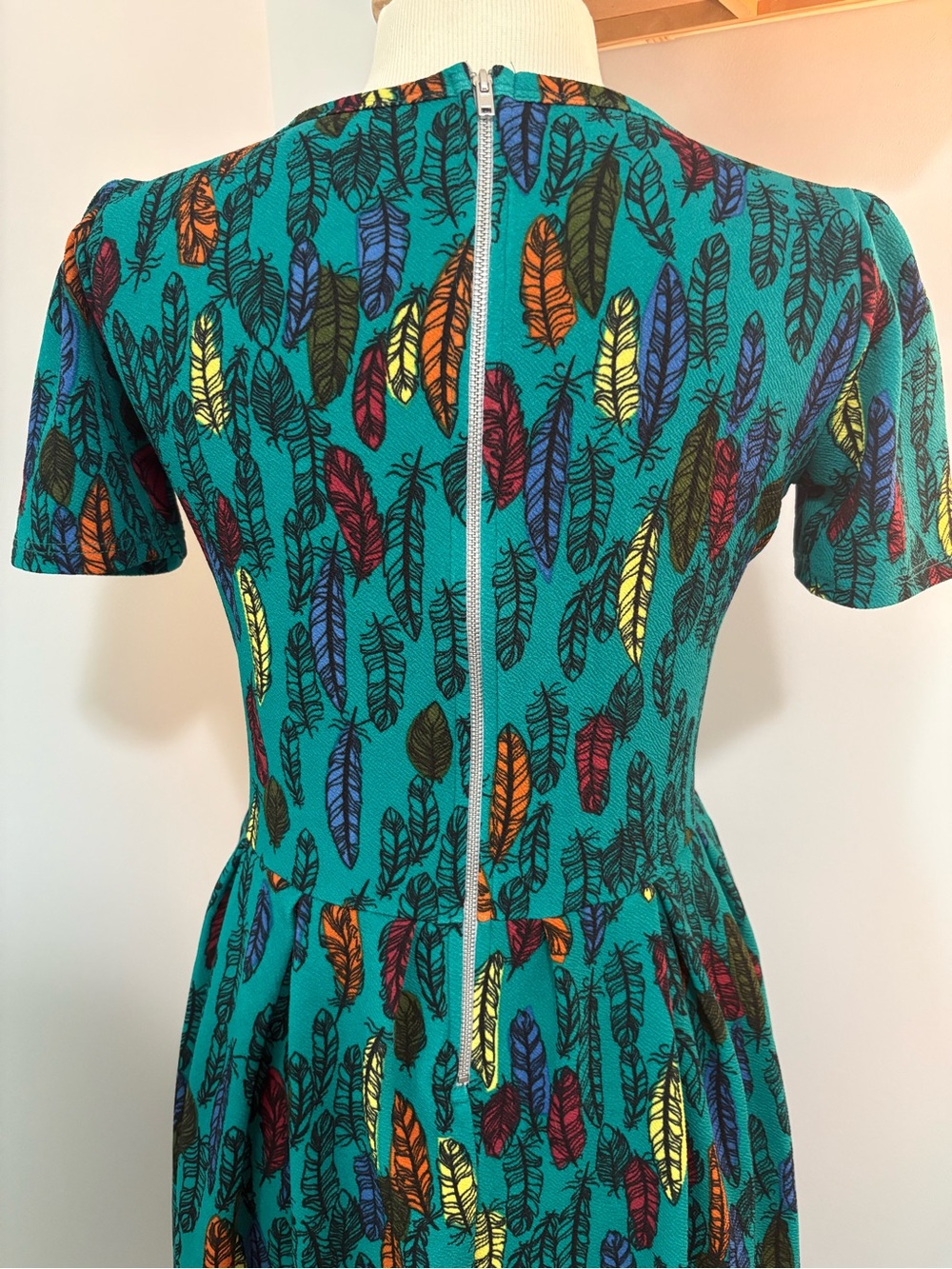 Teal Feather-Print Fit & Flare Dress - Picture 7 of 9
